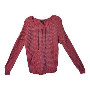 RALPH LAUREN JEANS CO Women's L Sweater Mauve Linen Blend Ribbed Leather Tie 40"